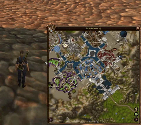 A route through Stormwind's streets to the Blacksmithing trainer