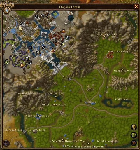 Searching "dead": the Deadmines, its map, Confirm Route, and the route to the Defias Hideout's way in