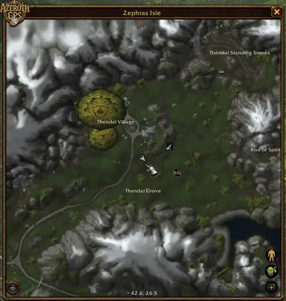 On Zephras Isle: the herb and ore buttons, Draw a Farming Area, a loop drawn round the nodes, the route through them