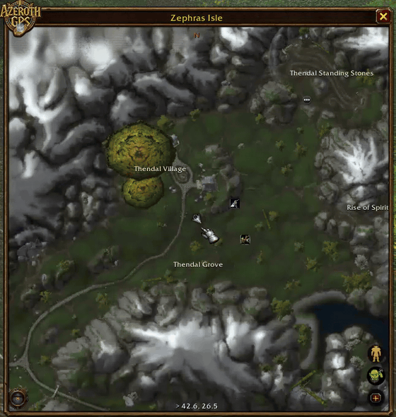 On Zephras Isle: the herb and ore buttons, Draw a Farming Area, a loop drawn round the nodes, the route through them